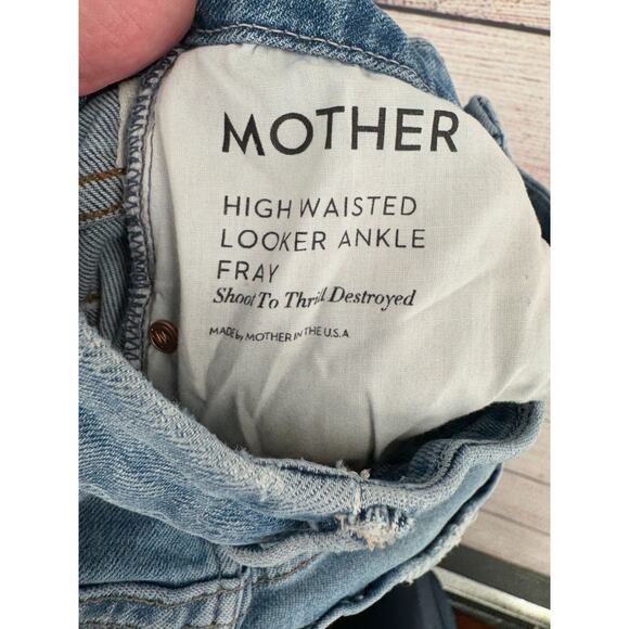 Mother Denim High Waisted Looker Ankle Fray Jeans Women's 26 Blue Destroyed - Picture 10 of 15